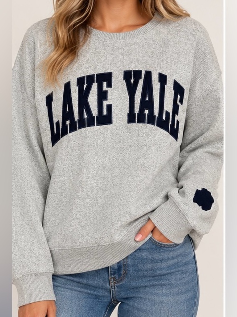 New York Popular Lake Yale Gray Varsity Crewneck Sweatshirt Size M